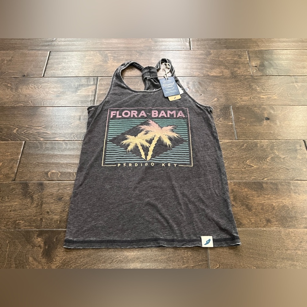 Unwind By League 91 Womens Heather Black Flora-Bama Perdido Key Tank S NWT $27